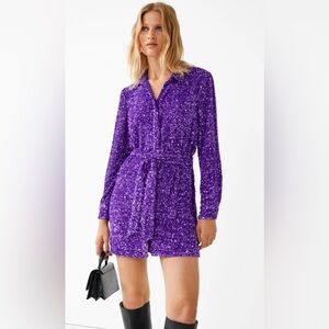 Los Angeles Atelier & Other Stories Sz Small purple sequined mini shirt dress.
